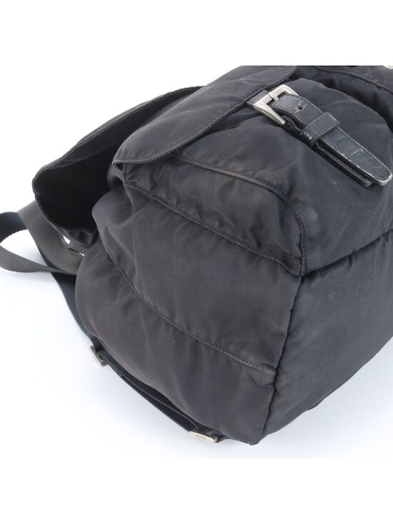 Prada Tessuto Nylon Triangle Logo Leather Backpack Black